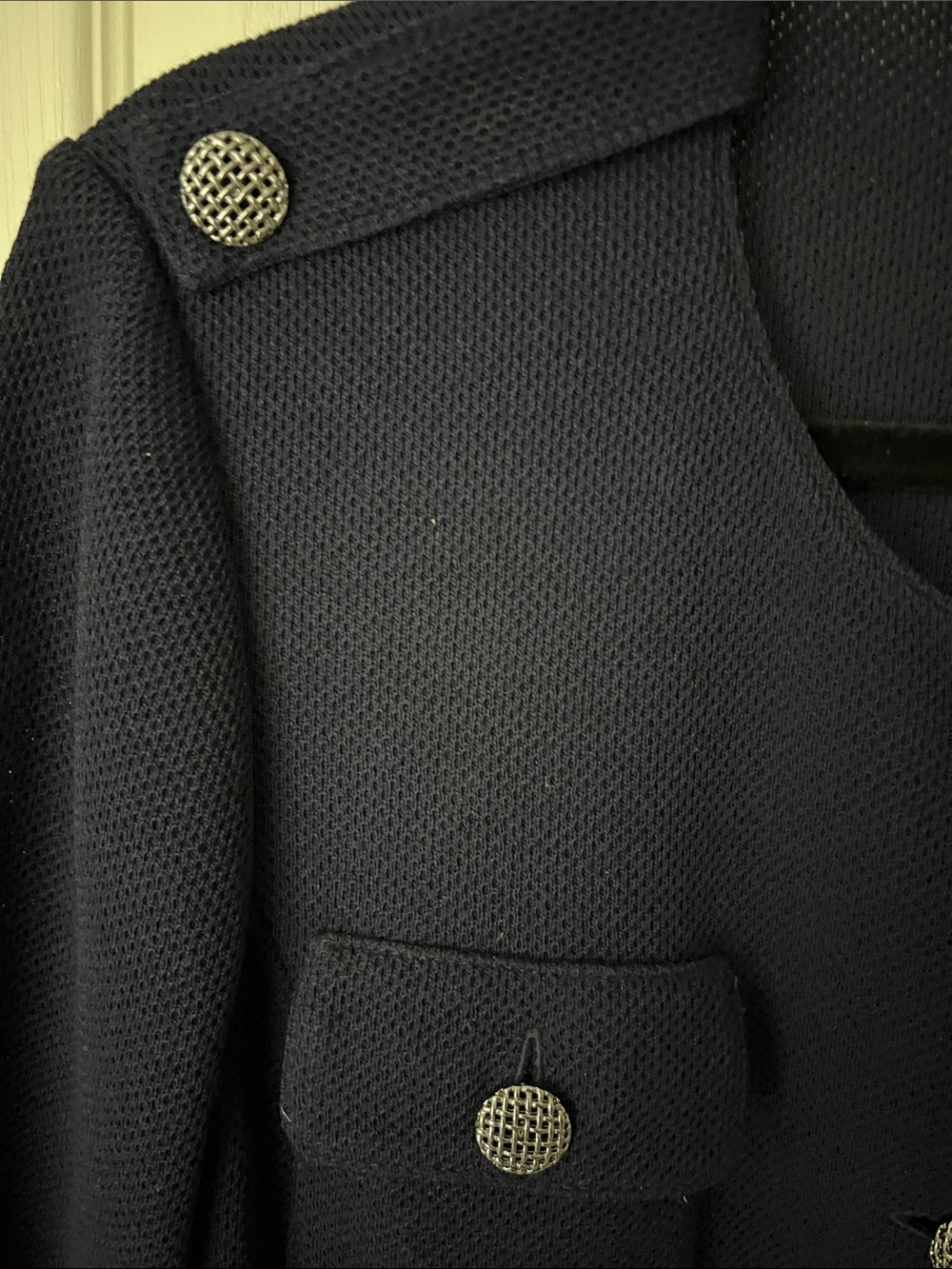St. John Navy Military-Style Buttoned Trench Coat - Picture 3 of 9